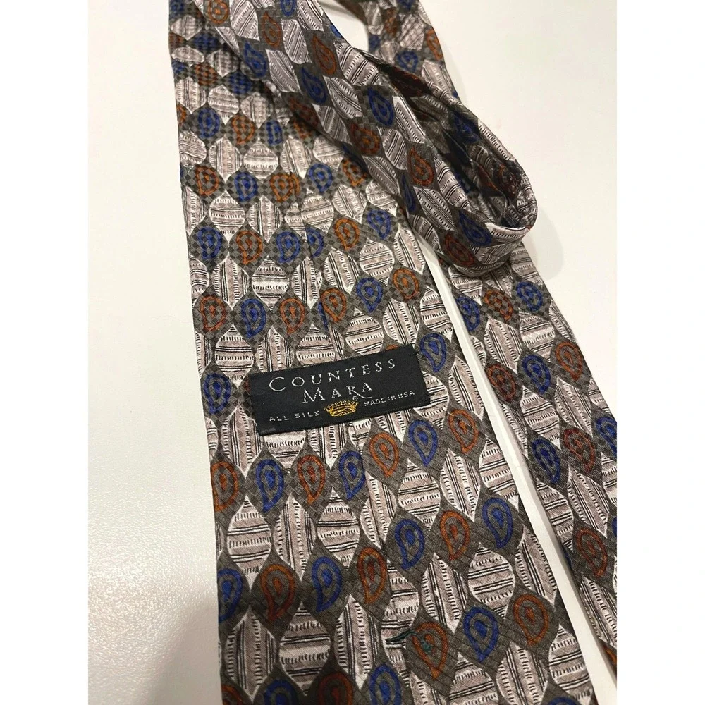 Countess Mara Red‎ Blue Patterned Silk Mens Tie